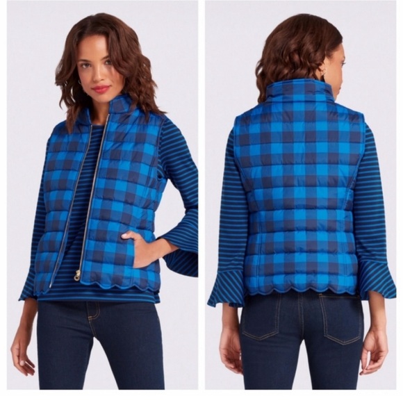 Buffalo plaid puffer vest black blue size 8 Draper James - Picture 2 of 5